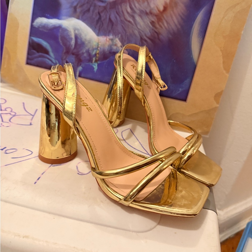 Amazon Shiny Gold Block Heels